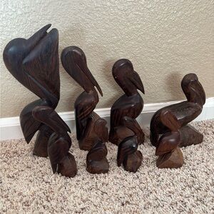 Vintage MCM Handcrafted Wooden Pelican Sculptures - Set of 8
